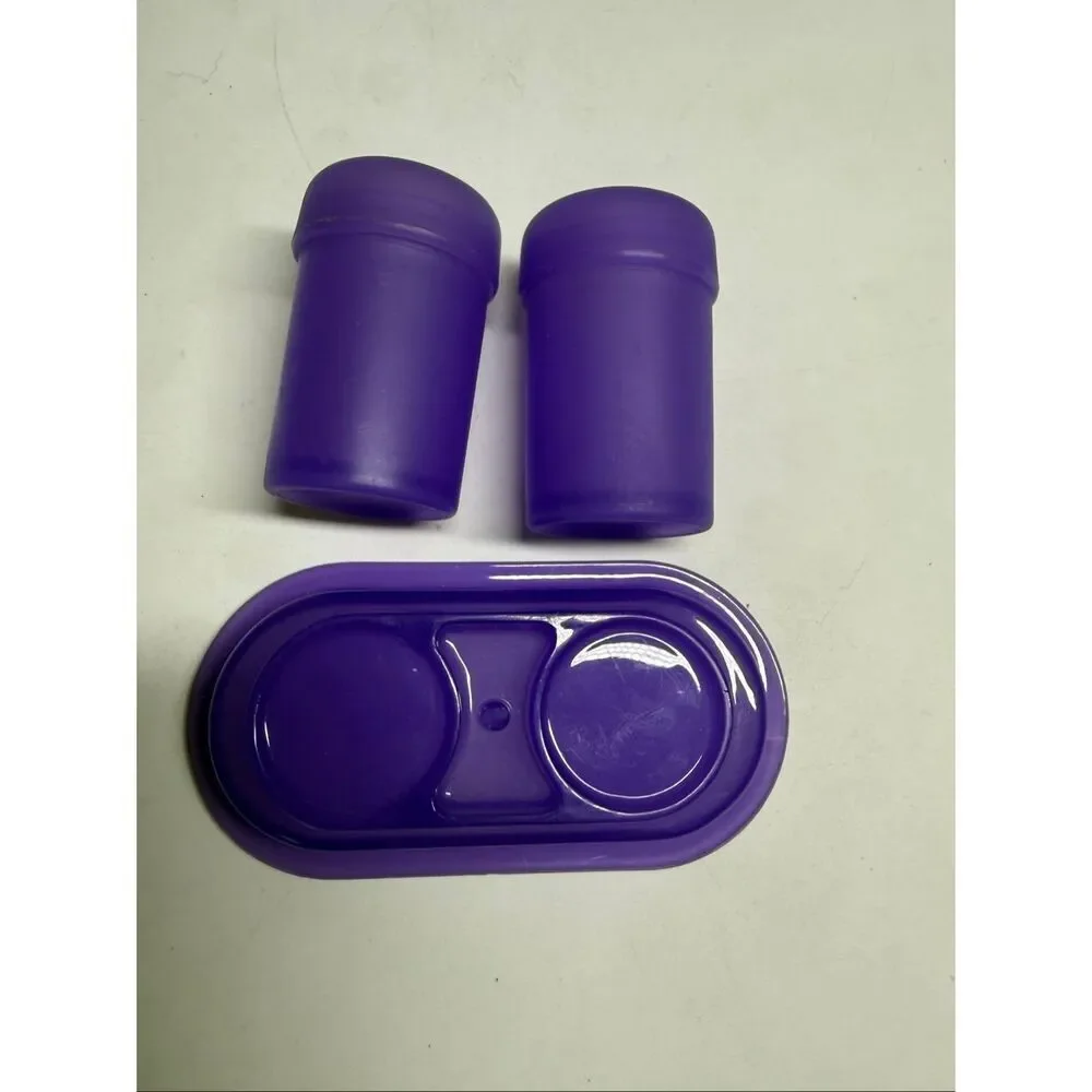 Rare Vintage Purple Salt And Pepper Shaker With Holder
